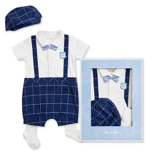 彌月禮盒推薦到奇哥帥氣紳士小熊兔裝禮盒3個月春夏款(兔裝+帽子+襪子)(BGDU1203N深藍格色) 2304元+紙袋就在馨兒美嬰童館推薦彌月禮盒