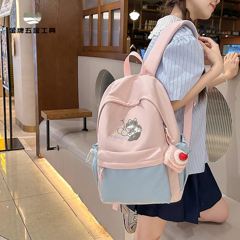 雙肩包女2025春夏新款小清新學生印花撞色書包貓咪卡通男女出街背wj7172