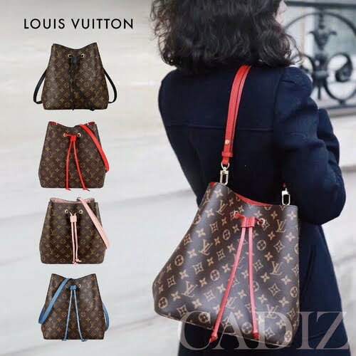 法國正品 Louis Vuitton SAC SEAU NÉONOÉ  經典印花黑紅粉藍水桶包 M44022