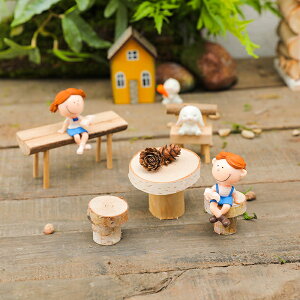 微縮實木桌子凳子迷你家具娃娃屋擺件兒童益智過家家玩具手工木制