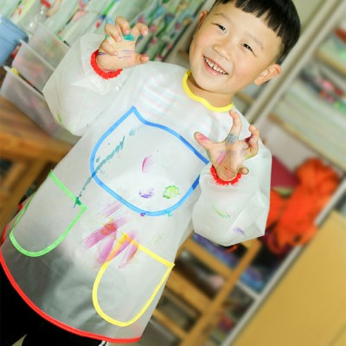 【超取499免運】兒童繪畫塗鴉防污圍裙 幼兒園美術畫畫衣 反穿衣 防水罩衣