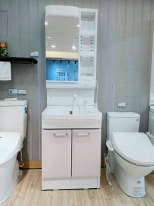 【日本Takara-standard】日本原裝進口 60CM複合式盥洗台+雙門浴櫃+單面收納鏡台 附照明燈