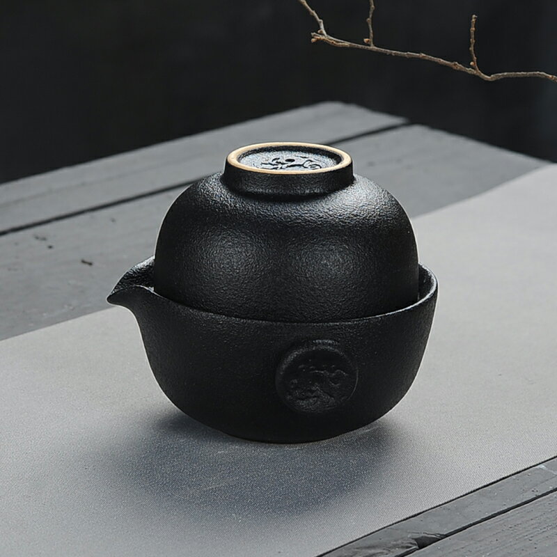 復古粗陶陶瓷功夫茶具一壺一杯 個人戶外茶具 旅行便攜辦公茶杯 茶具用品 中式茶具 泡茶具