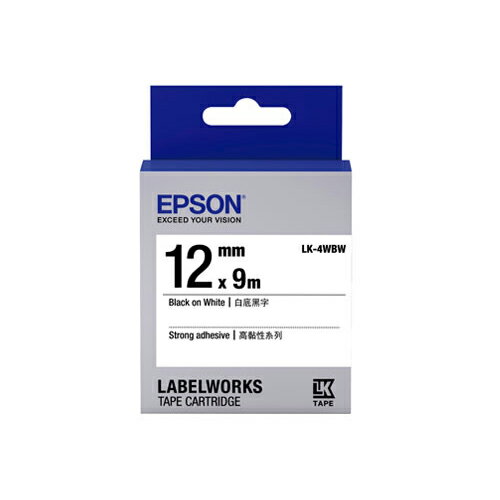 EPSON 高黏性 12mmx9M 白底黑字標籤帶 / 盒 LK-4WBW