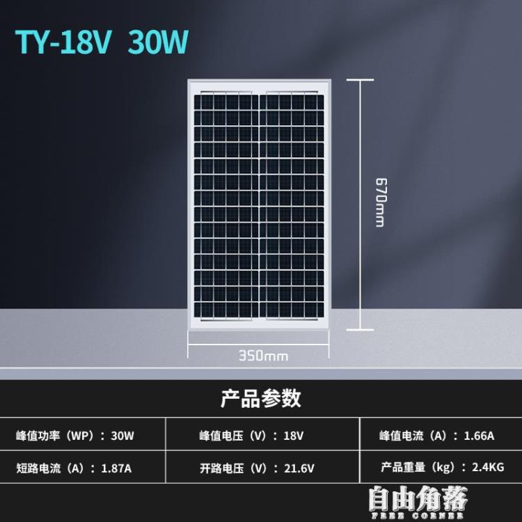 全新單晶太陽能板發電板電池板18V光伏發電系統充電板12V家用