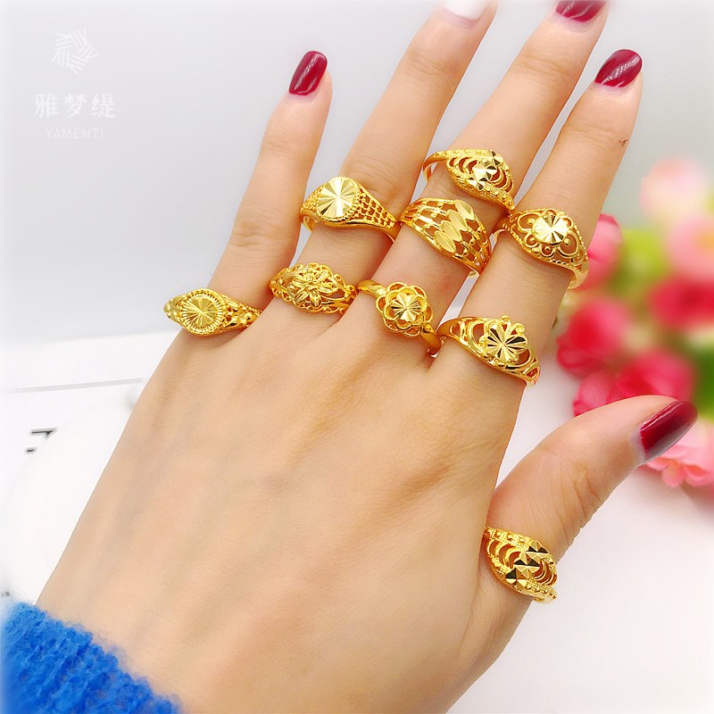 2021新款黃銅鍍越南沙金戒指開口女士 久不掉色 仿金首飾媽媽戒指