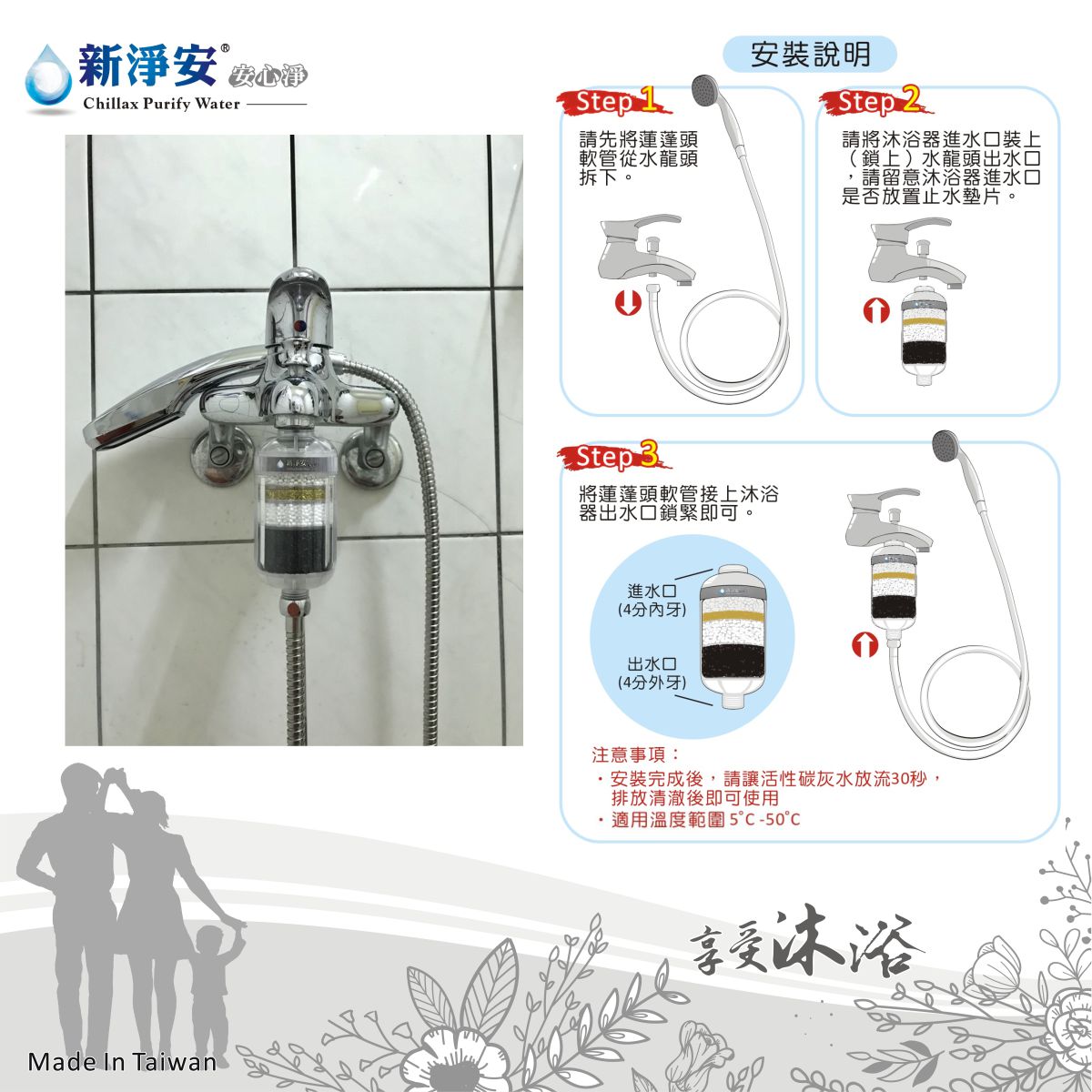 【龍門淨水】新淨安 除氯沐浴器-純淨透 多效能 3支組 除重金屬 除氯 小分子潔膚 洗澡使用 好更換免運費(7805) 4