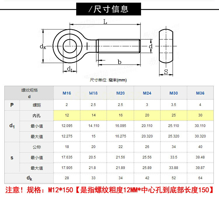 活節螺絲 活接螺絲 活結魚眼帶孔螺栓 吊環螺絲 M5M6M8M10M12 1