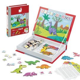 法國 Janod 創意兒童智玩 磁鐵遊戲書-恐龍拼字【紫貝殼】