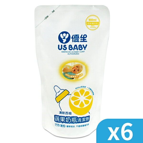 US 優生 - 西柚蔬果奶瓶清潔液補充包 (900ml)*6包 / 乙箱
