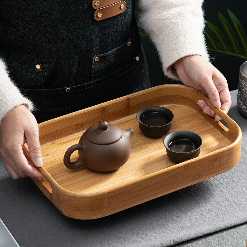 竹制托盤長方形家用放茶杯盤子木質餐廳創意日式茶盤水杯餐用托盤