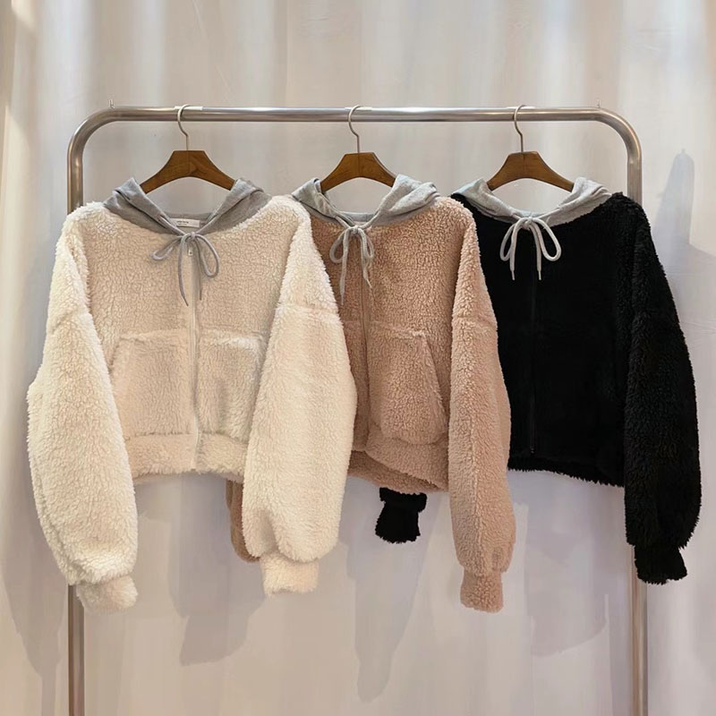 ANNAS 正韓 連帽毛毛外套 短板棒球外套 帥氣休閒毛衣 加厚保暖顯瘦 羊羔毛 搖粒絨 泰迪熊外套 韓國 8