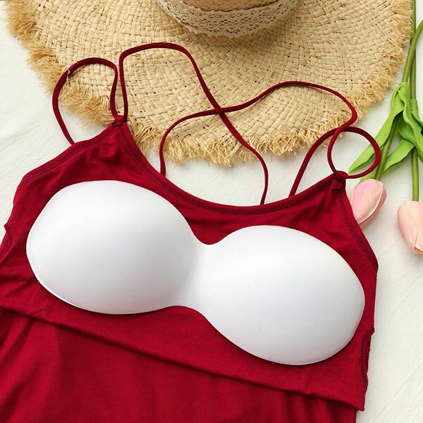 ANNAS 多色美背罩杯背心 長版美背爆乳胸墊細肩帶交叉露背條紋性感小可愛 顯瘦素面百搭彈性海邊比基尼 2