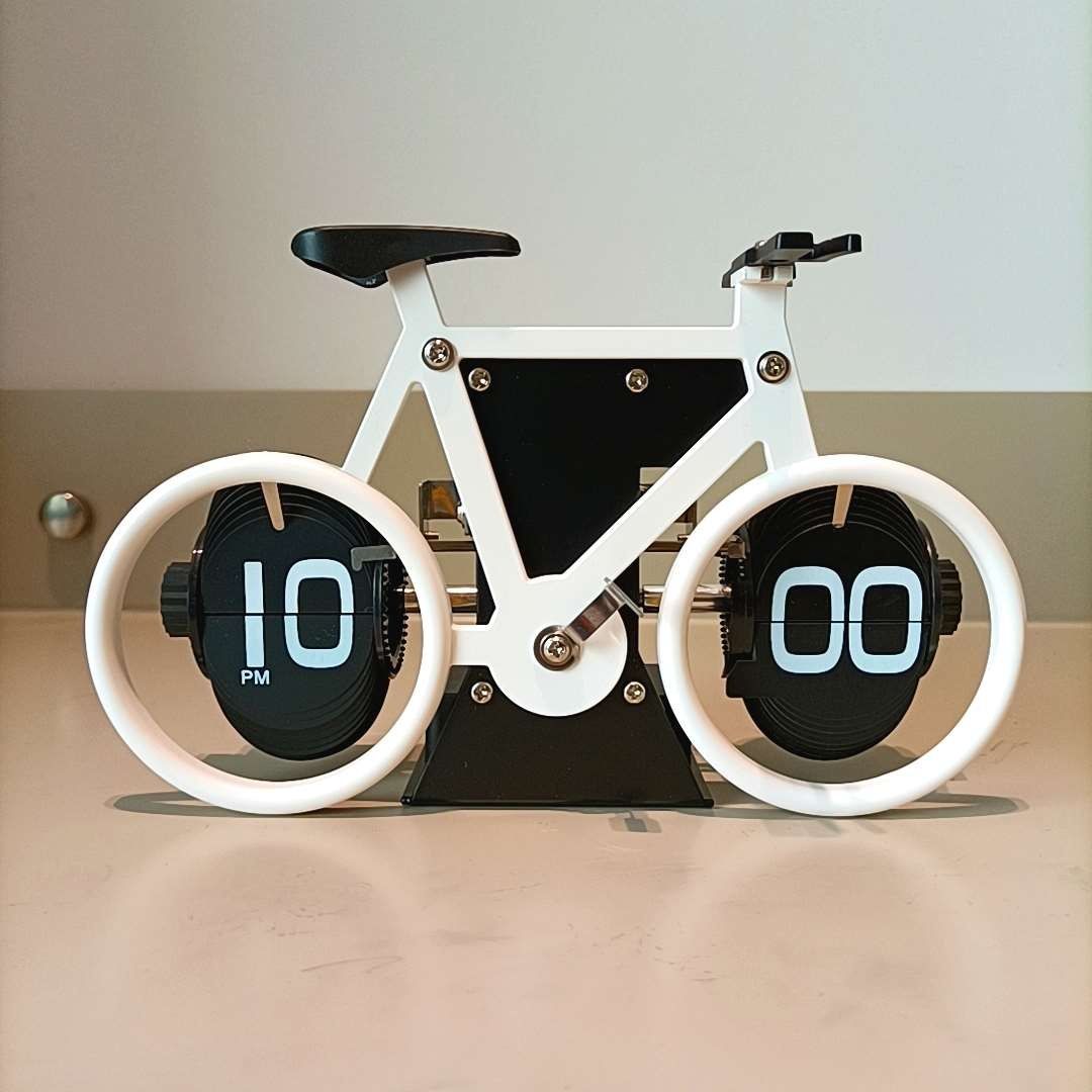 德國自動翻頁鐘 表復古客廳擺件自行車翻頁機械時鐘 鬧鐘 個性臺鐘