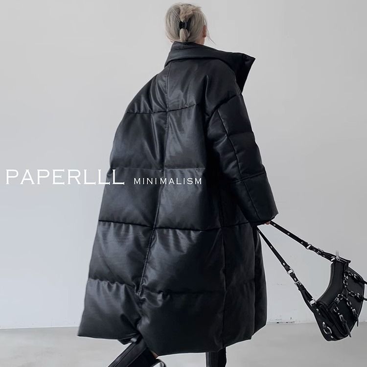 快速出貨/羽絨外套 長大衣 羽絨服女長款新款冬季加厚中長款外套潮免洗pu皮衣小眾高階感