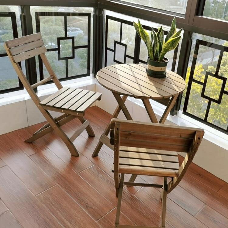 摺疊餐桌實木免安裝桌椅組合便攜陽台木制圓桌學習書桌花桌