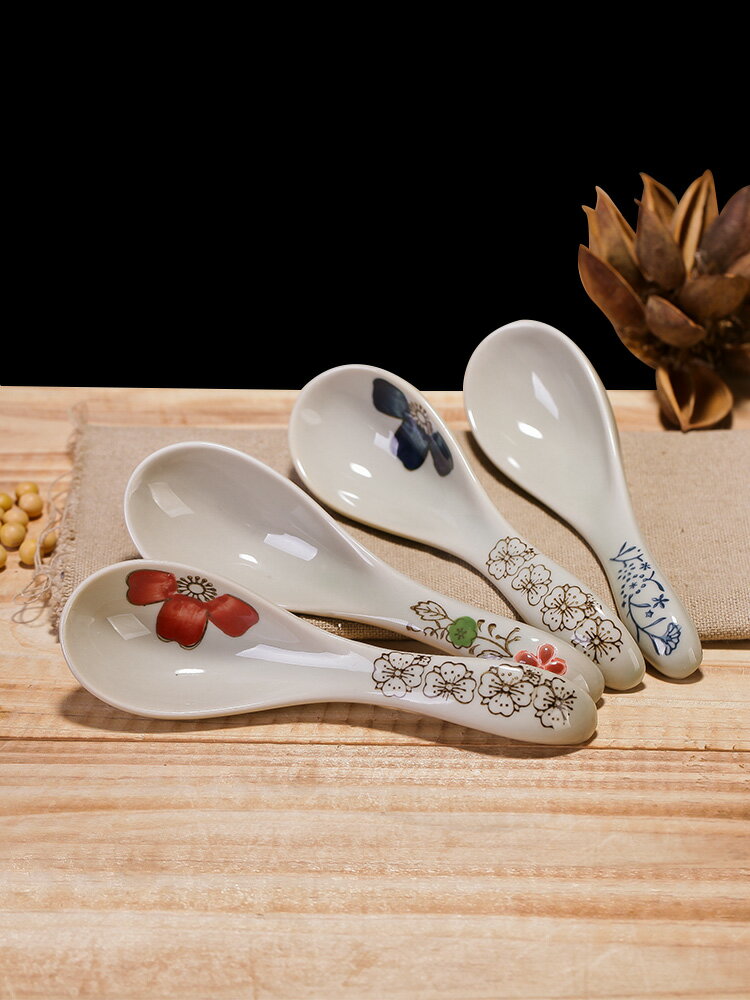 日式創意小勺子陶瓷吃飯勺個性ins短湯勺調羹廚房餐具家用飯店