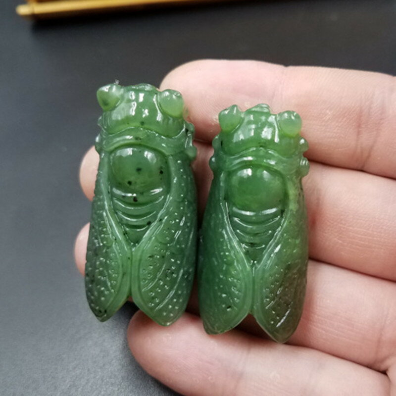新款精美天然玉石a貨和田玉碧玉一鳴驚人掛件碧玉蟬吊墜玉知了