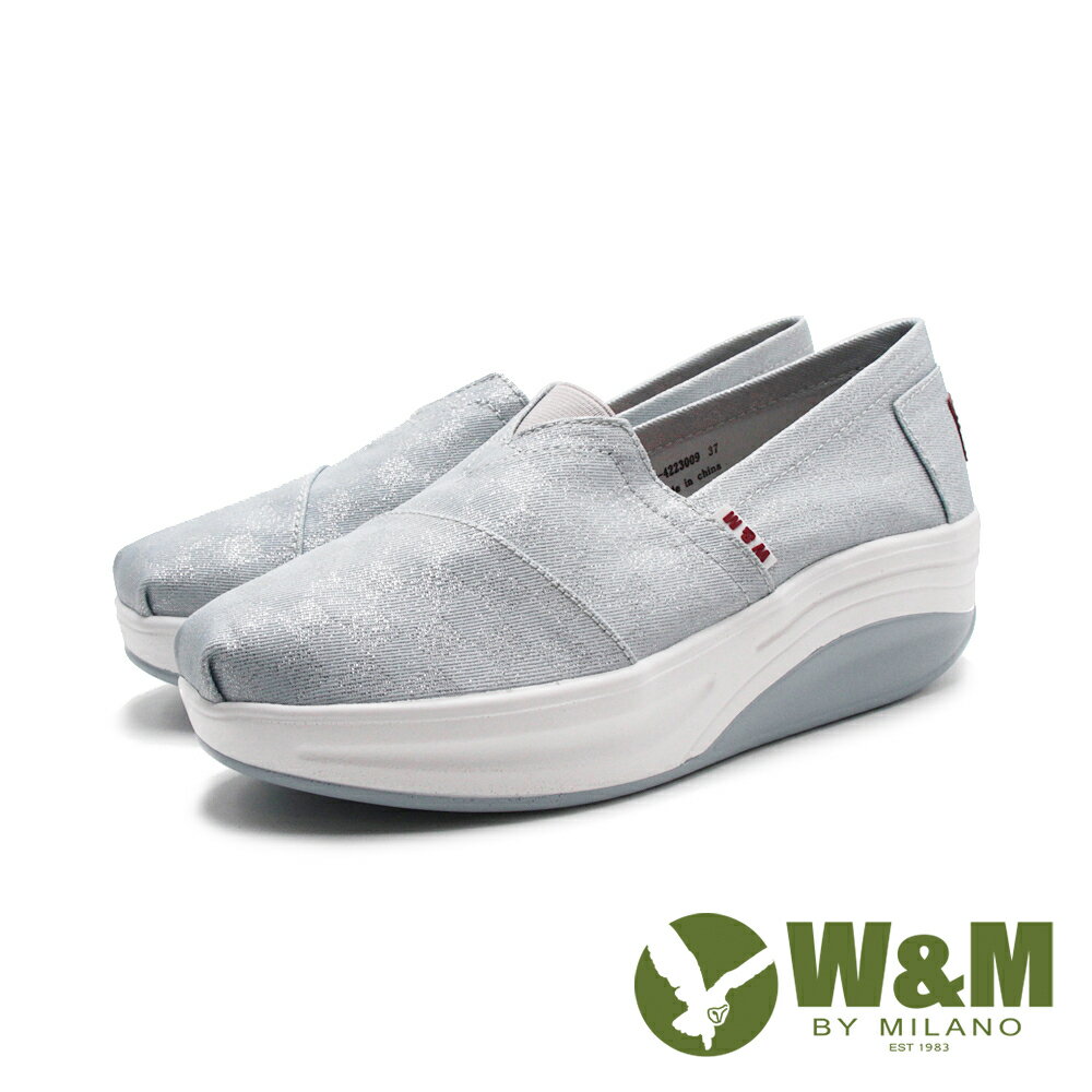 W&M(女)BOUNCE珠光透氣布 增高彈力休閒鞋 女鞋－灰藍色(另有黑色)