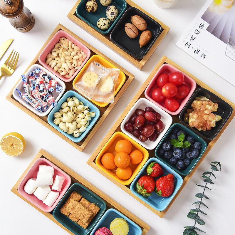 方形味碟小吃碟手拿碟創意餐具日式小盤家用陶瓷水果零食分盤分格