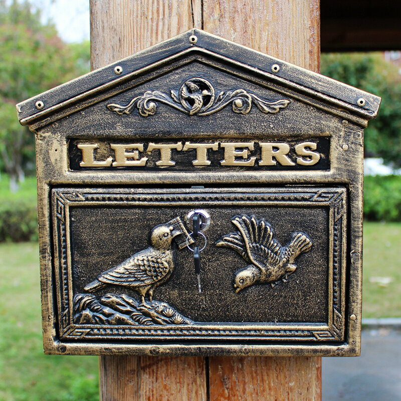 歐式別墅帶鎖信箱室外庭院信報箱掛墻郵筒意見箱創意郵筒復古郵箱