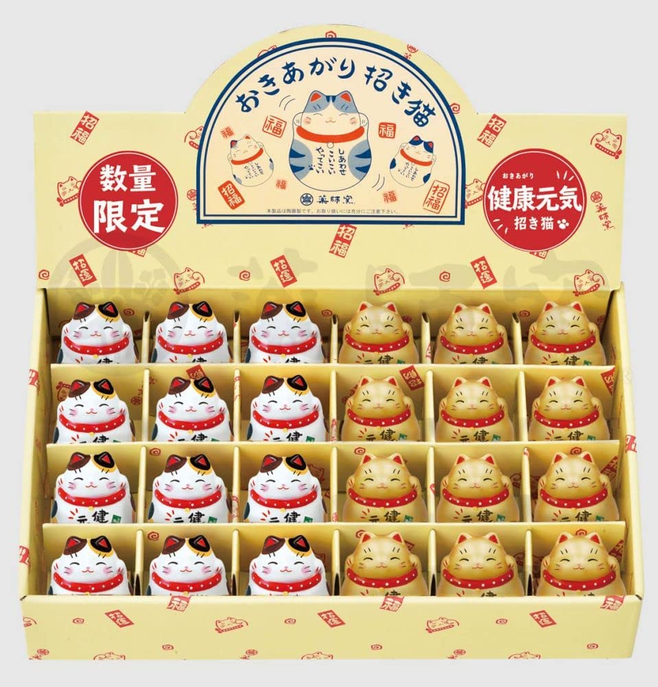 日本製【薬師窯】瀨戶純手工彩繪不倒翁健康元氣招財貓展示組Ykcat-7840