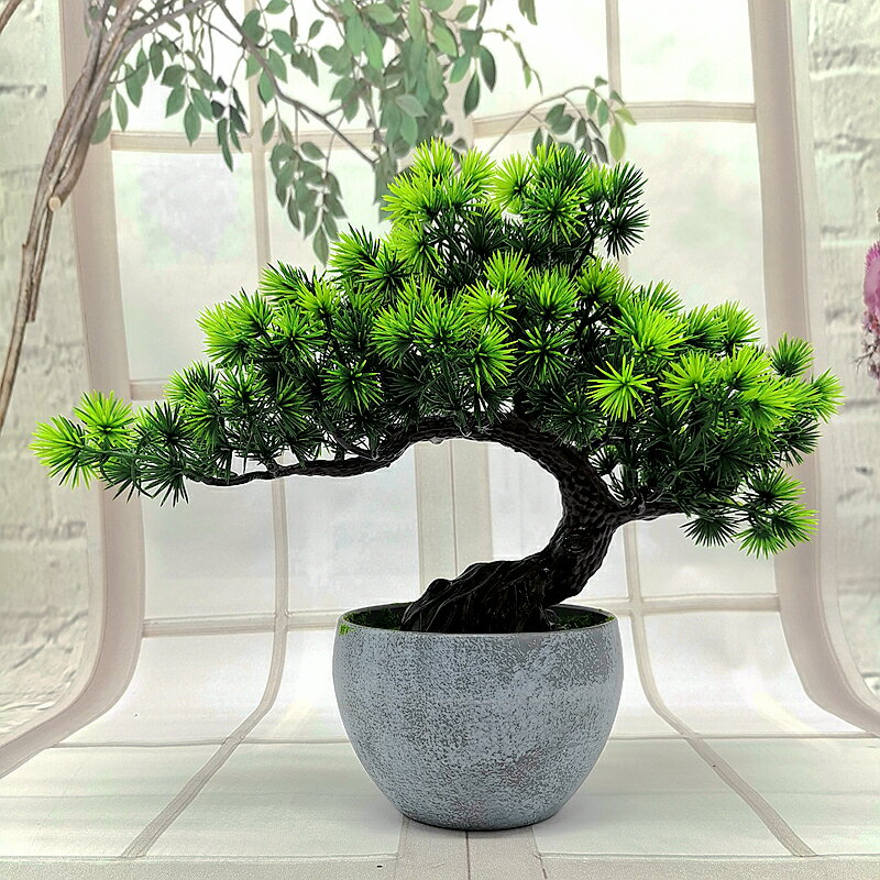 仿真植物盆景擺假樹盆栽美人松羅漢松樹枝塑膠假樹木盆栽家居裝飾