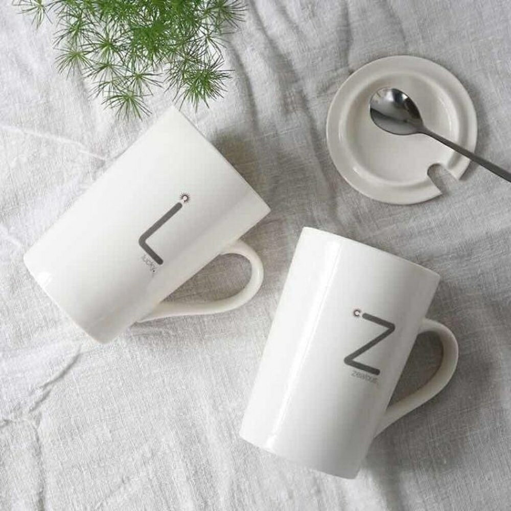 陶瓷杯子創意水杯情侶牛奶咖啡杯簡約馬克杯帶蓋勺大容量家用茶杯 全館免運