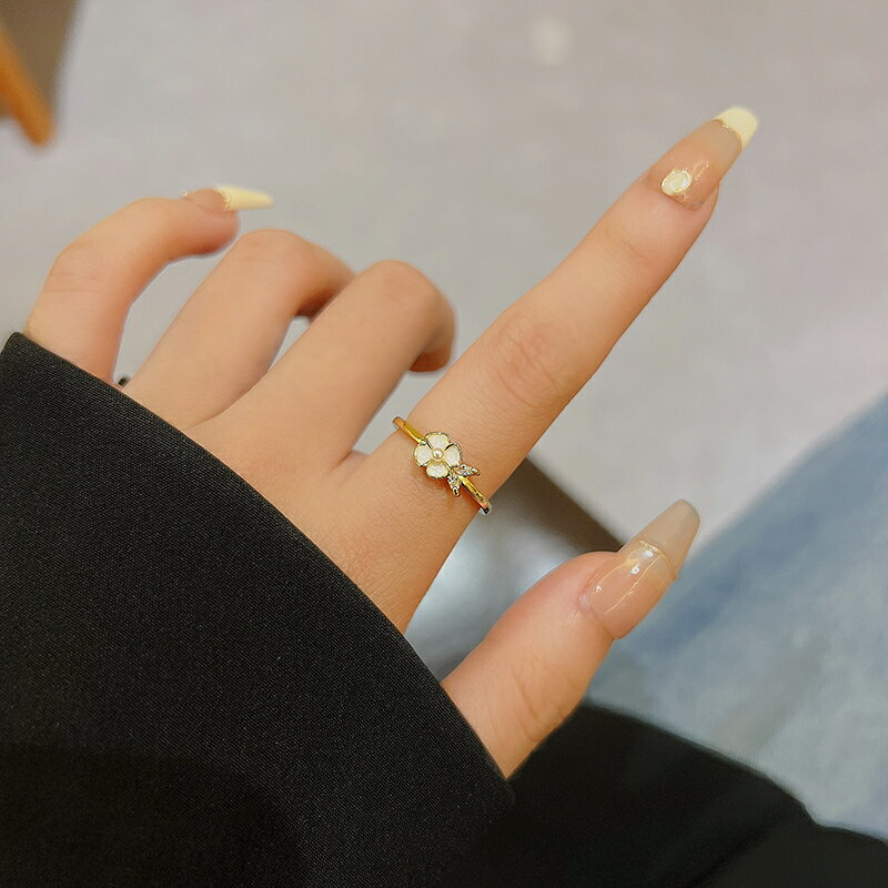 精致花朵珍珠戒指女ins風個性高級感指環小眾設計時尚網紅食指戒
