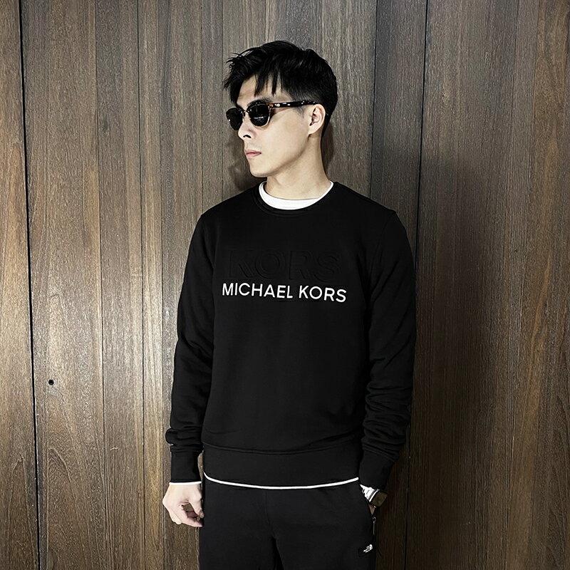 美國百分百【全新真品】Michael Kors 大學T 刷毛 棉質 MK 長袖上衣 logo 黑色 DB61