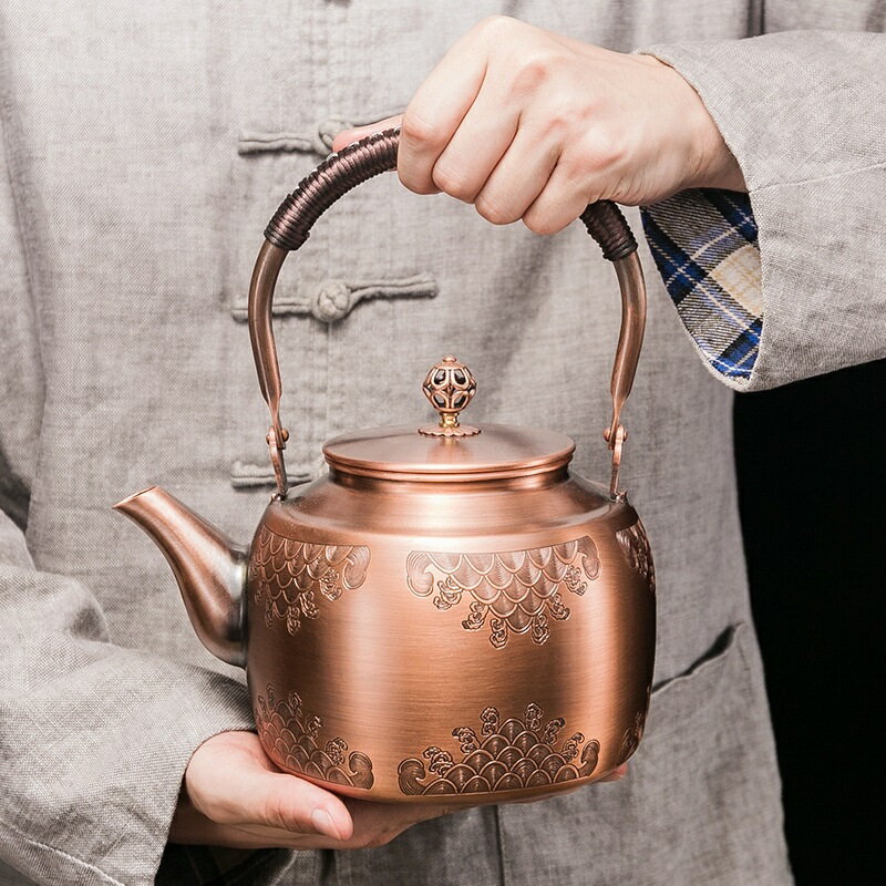 銅壺茶壺-1.7L刻繪浮雕純銅水壺3款74aj28【獨家進口】【米蘭精品】