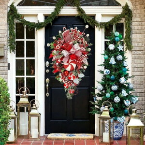 新款圣诞倒挂树圣诞门挂圣诞糖果倒挂树墙面装饰