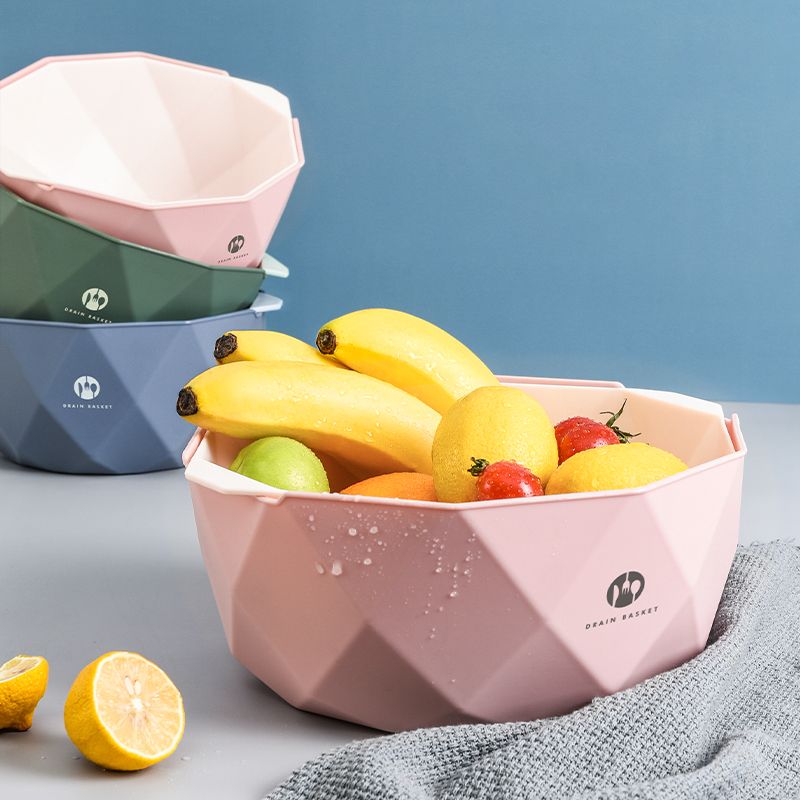 雙層幾何洗菜盆塑料瀝水籃客廳家用洗水果盤廚房淘米籃收納筐創意
