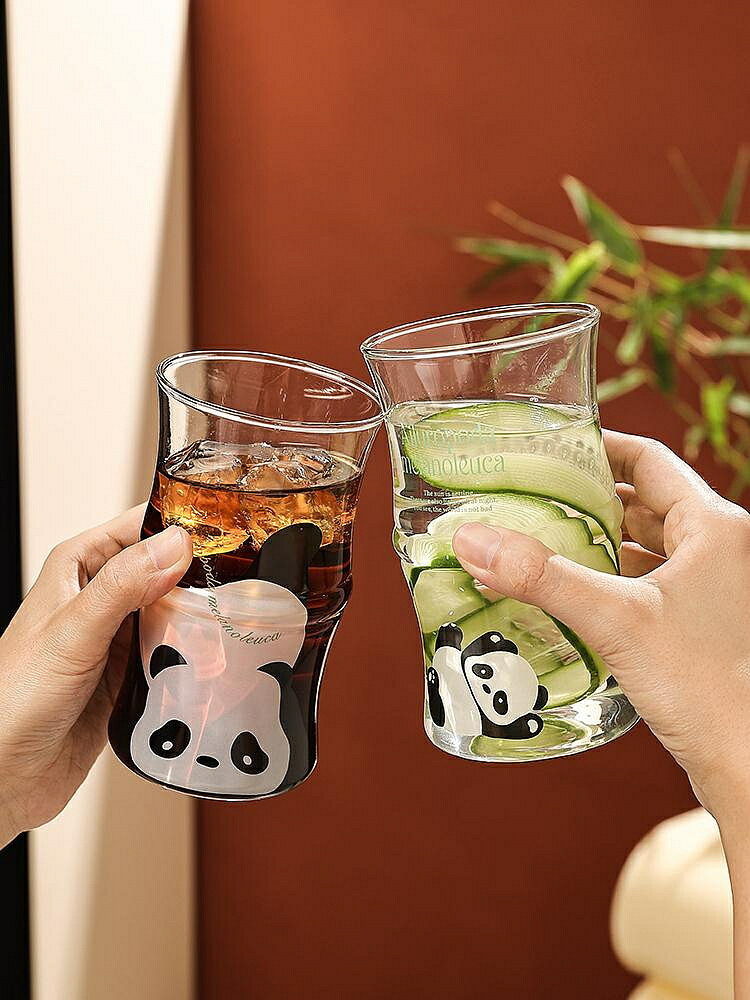 玻璃杯 熊貓杯子夏天女生網紅水杯女生辦公室新款玻璃杯家用耐高溫竹節杯