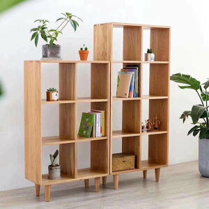 純實木格子書柜高低橡木鏤空組合書架展示柜北歐日式六格八格書櫥