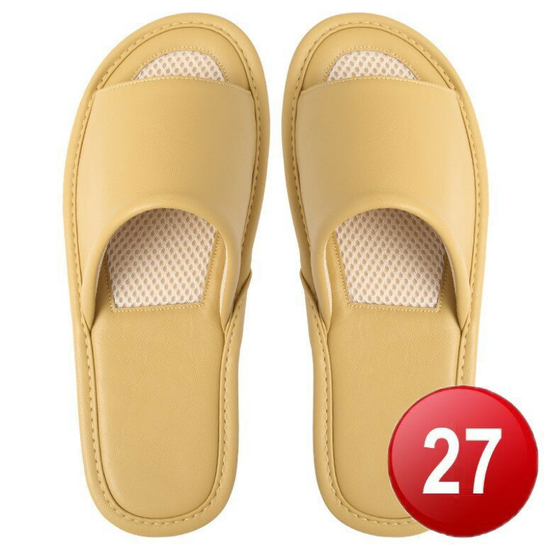 簡約透氣網布皮拖鞋-淺黃色(27) [大買家]