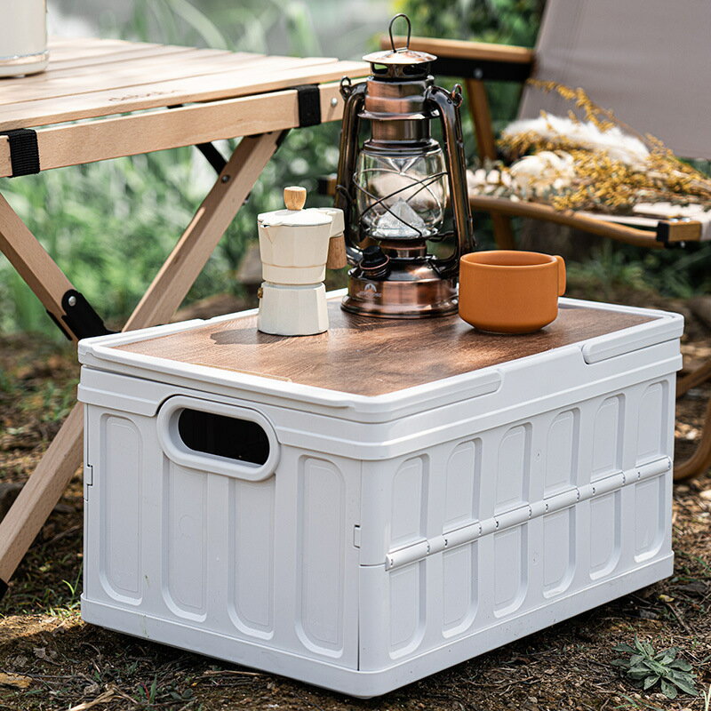 【喜挖】戶外折疊收納箱露營收納箱手提式儲物箱木蓋板多功能收納箱手提籃