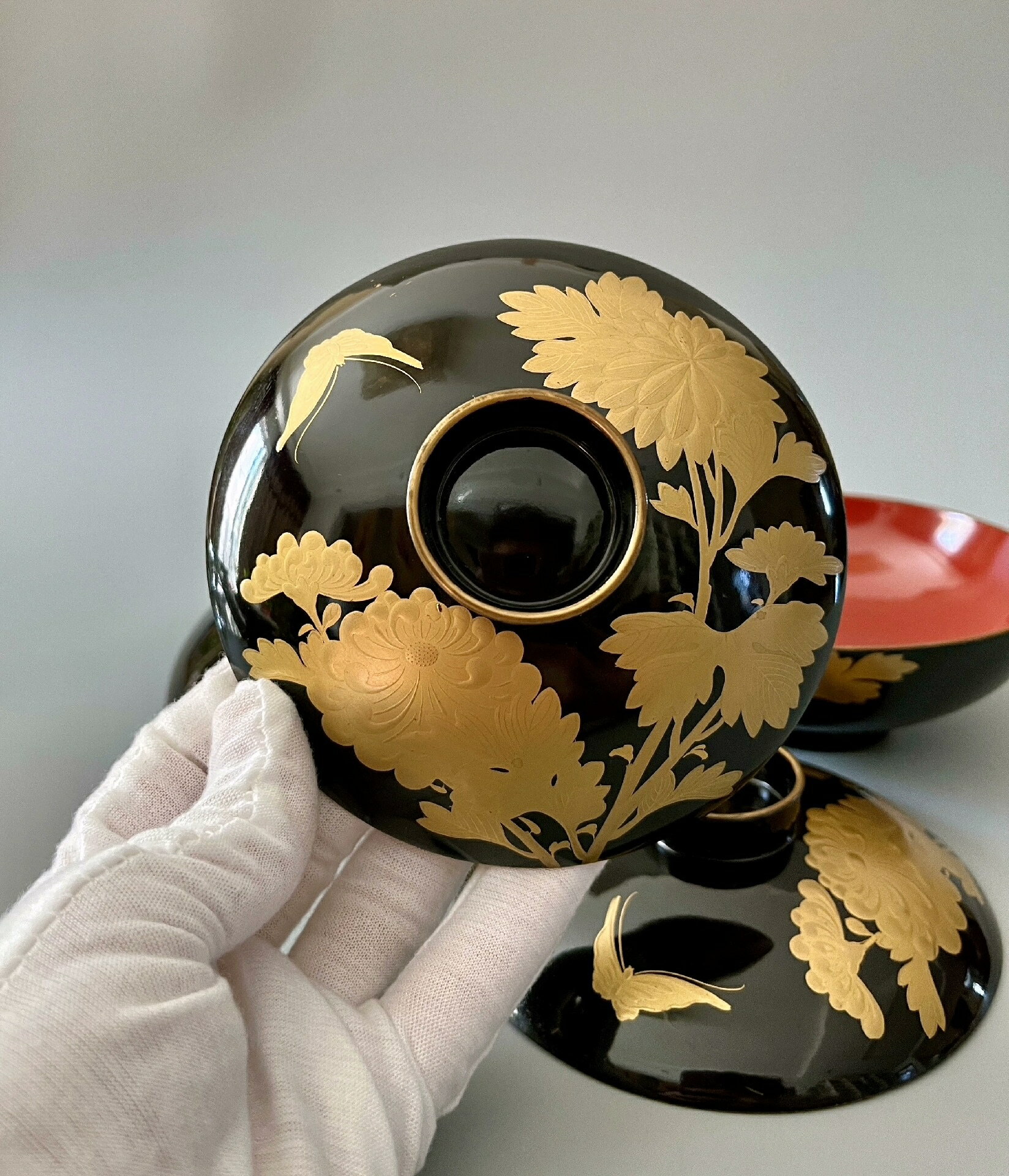 日本回流 明治大正時期老漆器 厚金蒔繪 滿工內外繪一