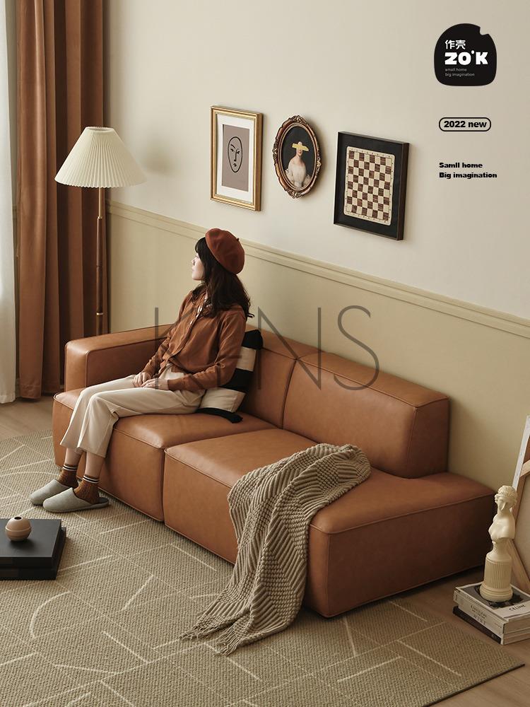 【KENS】沙發 沙發椅 意式丹麥設計|北歐輕奢生態皮防水沙發復古豆腐塊沙發實木三人位