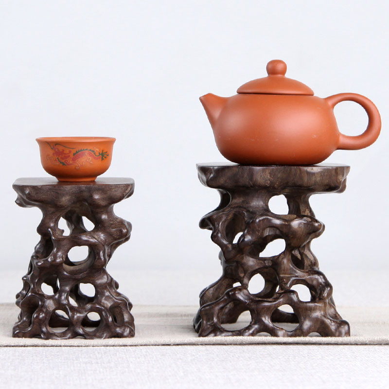 紅木雕刻工藝品擺件奇石底座實木鏤空根雕玉器茶壺底座木托架加高