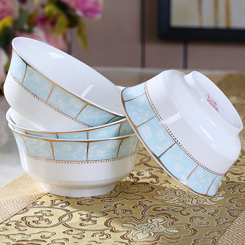景德鎮陶瓷碗4個裝高腳泡拉面碗碟餐具簡約骨瓷家用大號湯碗套裝
