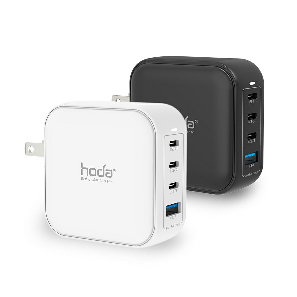 強強滾優選~ hoda 100W GaN氮化鎵智慧方型四孔電源供應器 / 極速智慧充電器 (內附充電線)