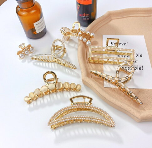 韓國網紅髮夾水鑽髮夾珍珠髮夾金屬髮夾 氣質鯊魚夾 優雅髮飾 0