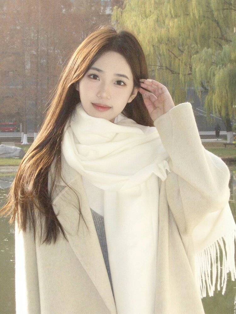 羊絨圍巾女春秋冬季高級感2023新款百搭純色韓式加厚保暖兩用格子