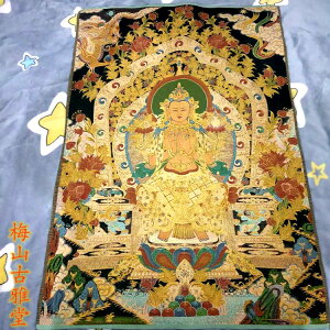 西藏藏傳佛教 白度母佛像 唐卡刺繡畫 絲綢刺繡 織錦 金絲刺繡畫1入