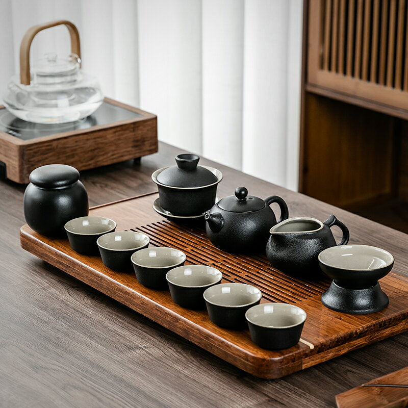 黑陶茶具套裝家用簡約會客功夫茶具辦公陶瓷泡茶器茶壺茶杯茶盤