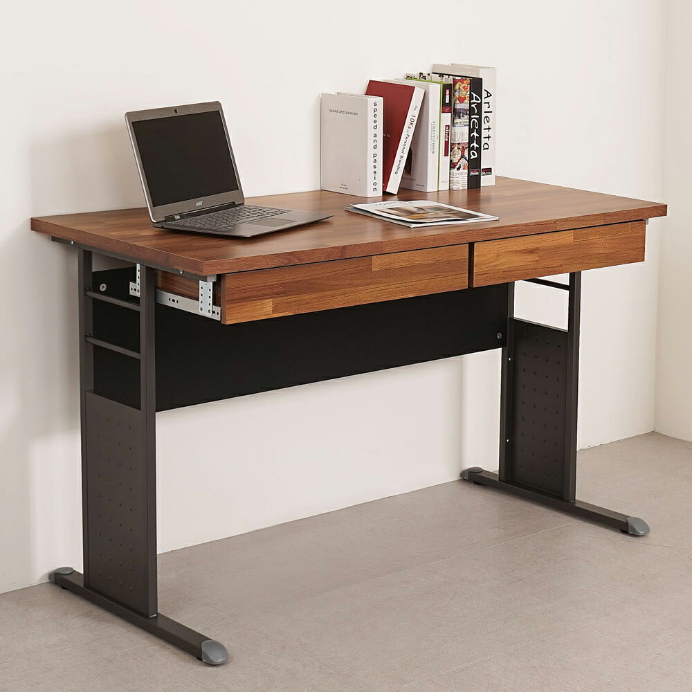 克里夫120cm書桌-附抽屜x2(柚木色)❘辦公桌/書桌/電腦桌/工作桌/會議桌【YoStyle】