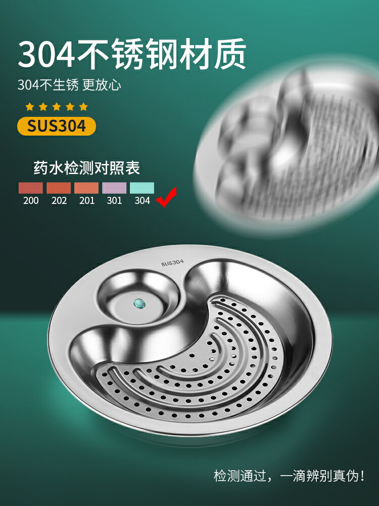 304不銹鋼餃子盤瀝水盤子家用餐具託盤菜盤帶醋碟雙層盤蒸餃水餃