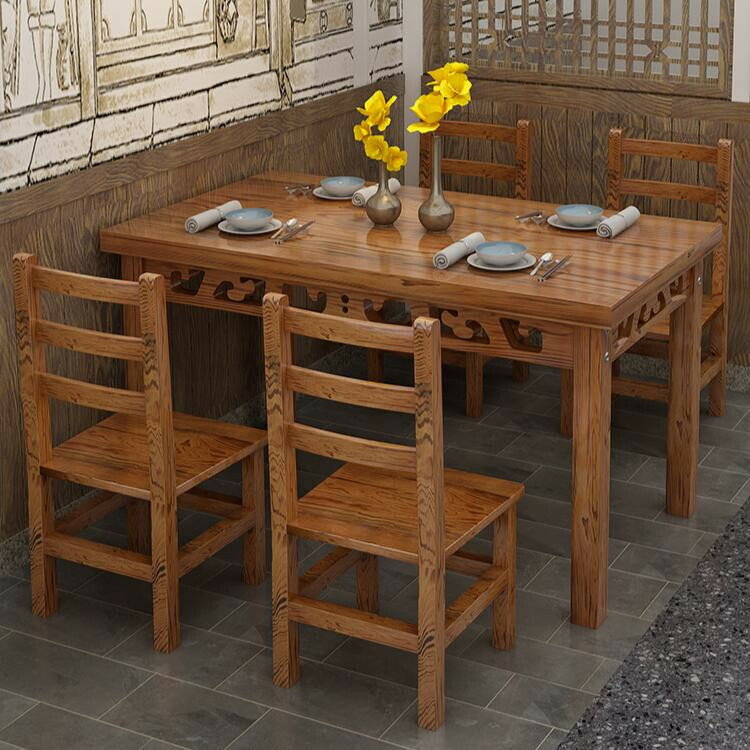 快速出貨 附發票 桌子 實木桌子 餐飲店鋪餐桌 實木飯店快餐桌椅組合 仿古雕花面館小吃店燒烤火鍋農家樂碳化桌椅