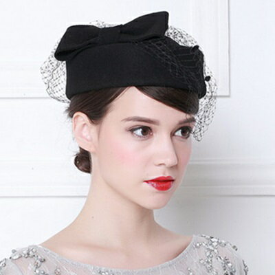 現貨+預購 羊毛呢帽貝雷帽-英倫風網紗蝴蝶結時尚女帽子2色73tk21【獨家進口】【米蘭精品】